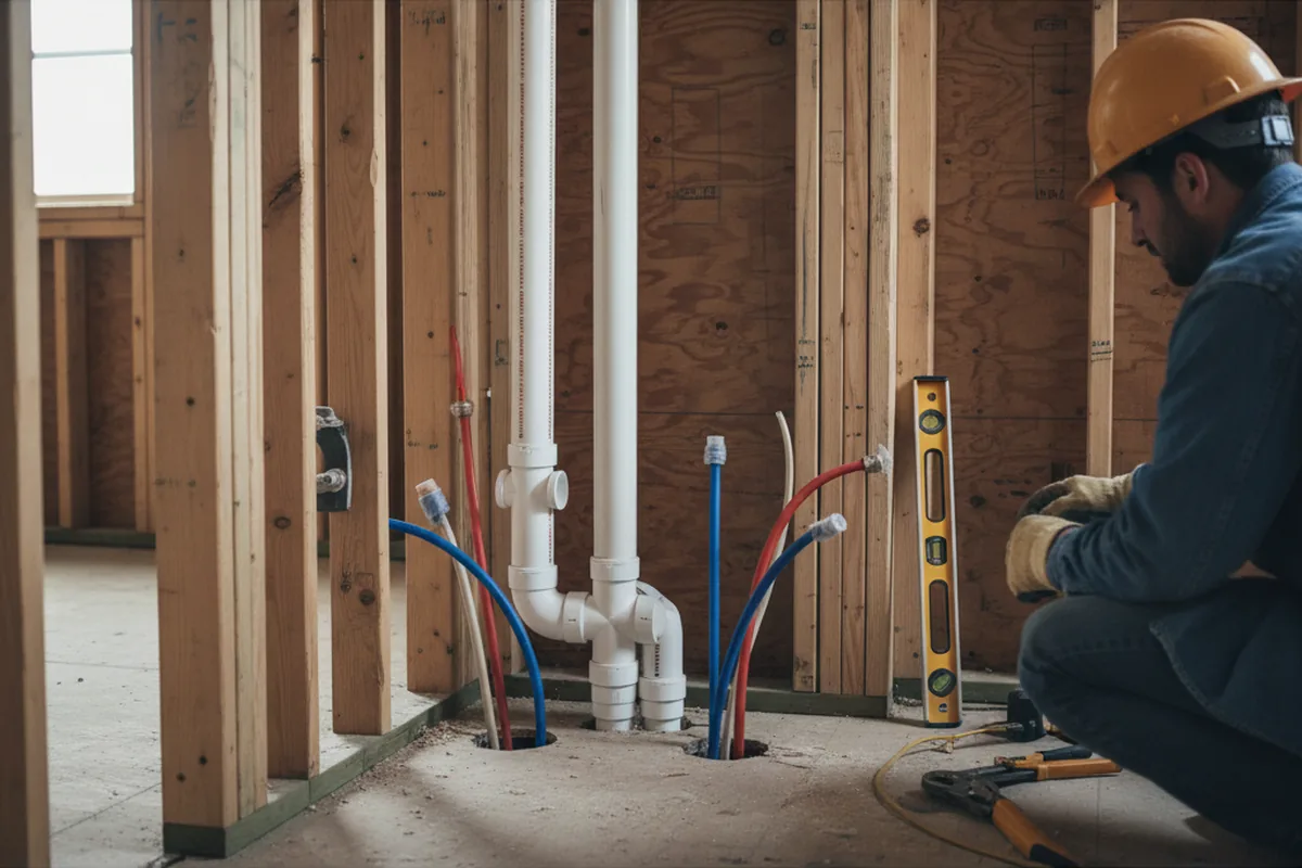 Drain and supply rough-in during Sump Pump Repair in Blanchard