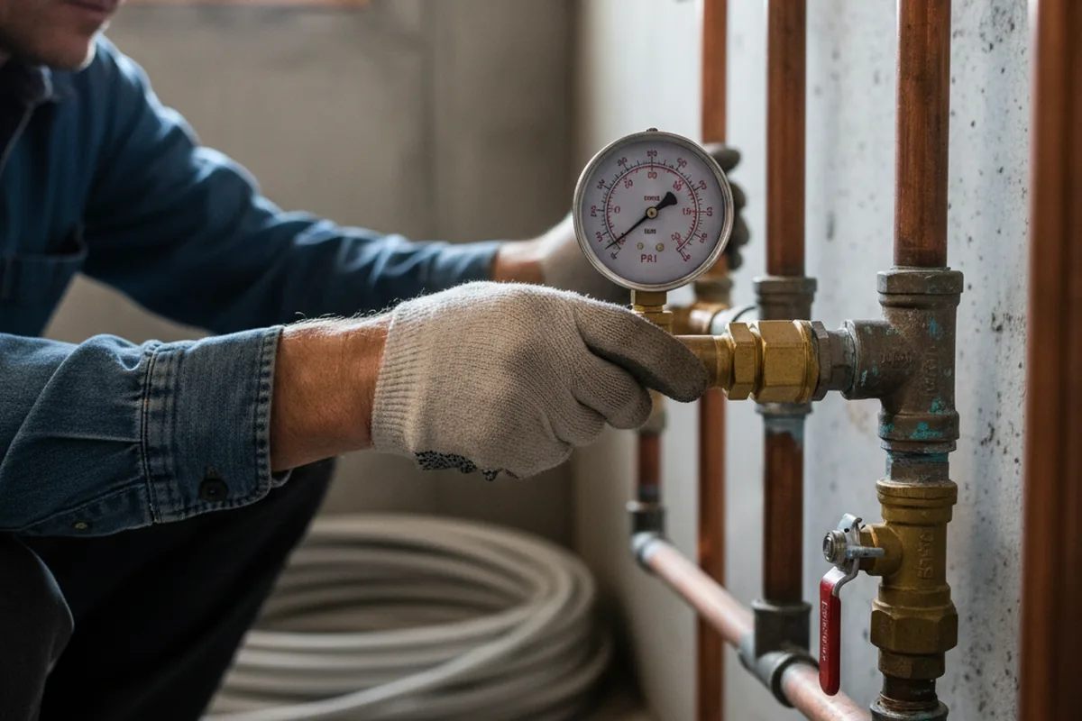 Pressure testing a repaired line during Water Line Repair in Blanchard